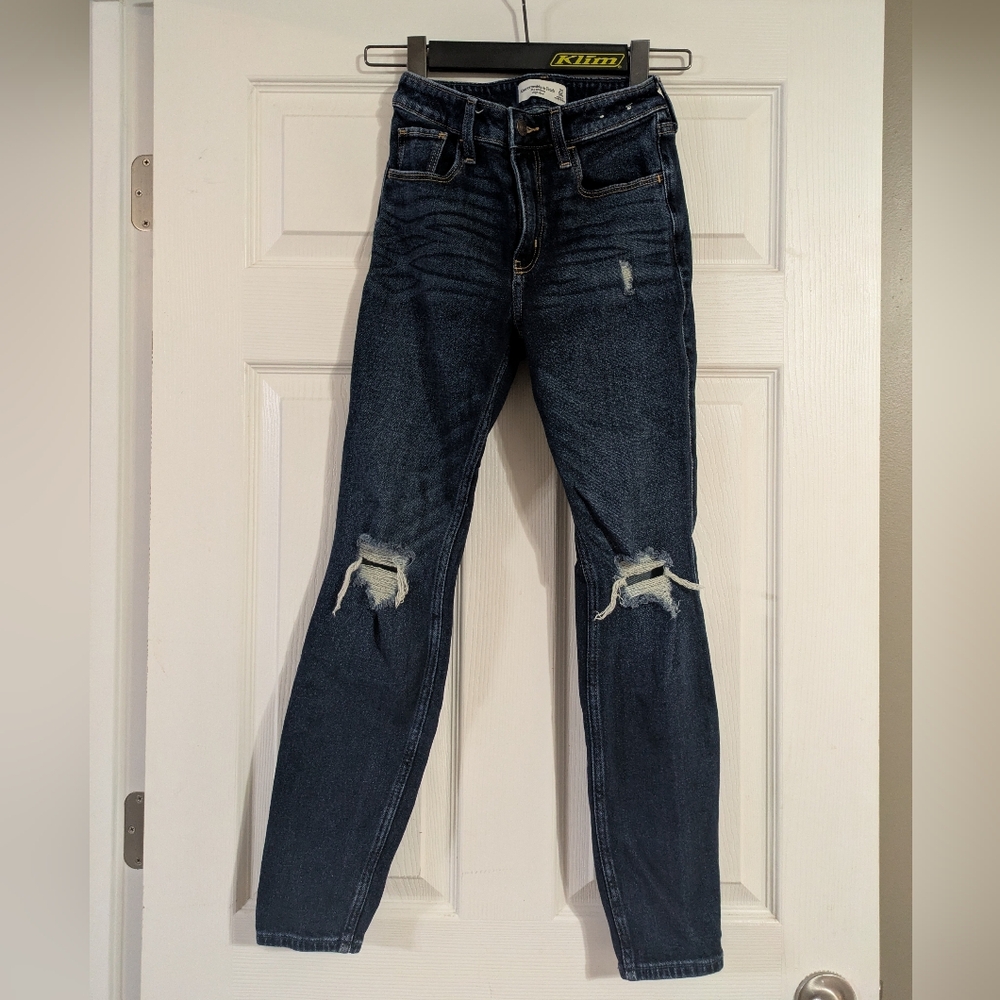Abercrombie & Fitch The Skinny High‎ Rise Distressed Denim Jeans 00 24 Reg Dark